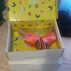 Coral Satin Ruched Mules Heels